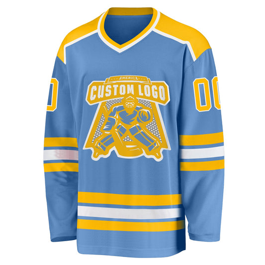 Custom Light Blue Gold-White Hockey Jersey - Sky-Custom