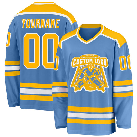 Custom Light Blue Gold-White Hockey Jersey - Sky-Custom