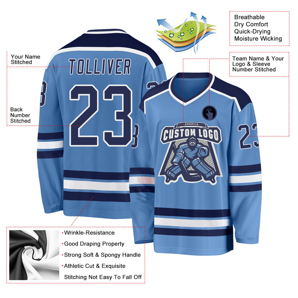 Custom Light Blue Navy-White Hockey Jersey - Sky-Custom