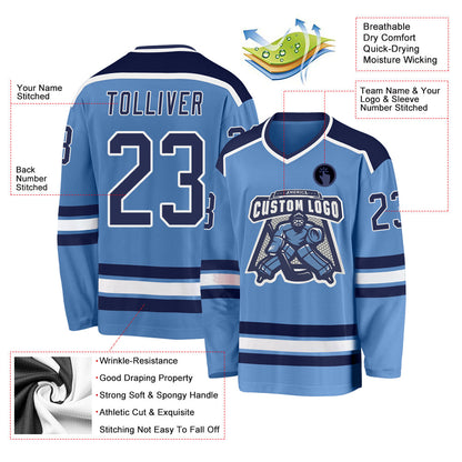 Custom Light Blue Navy-White Hockey Jersey - Sky-Custom