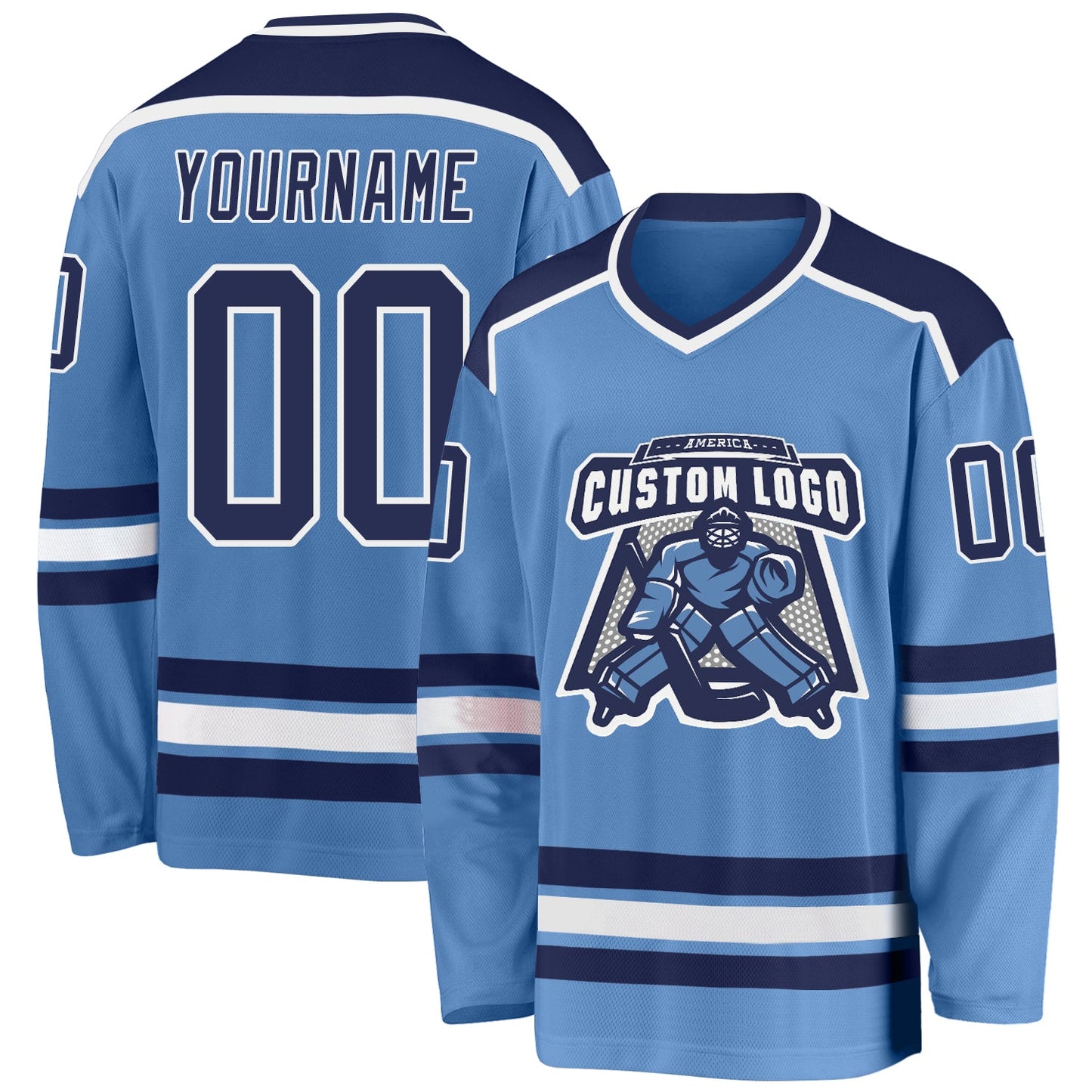 Custom Light Blue Navy-White Hockey Jersey - Sky-Custom