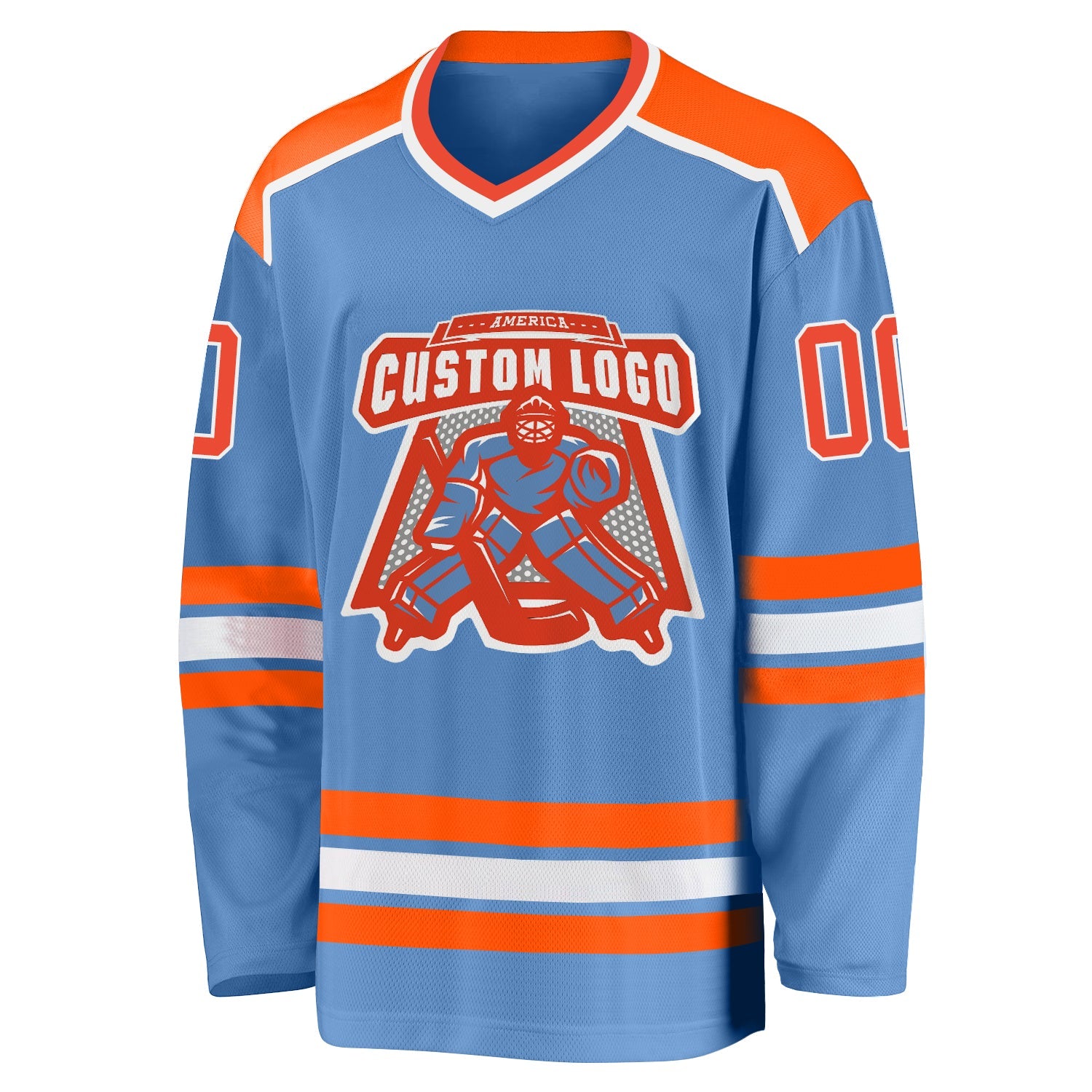 Custom Light Blue Orange-White Hockey Jersey - Sky-Custom