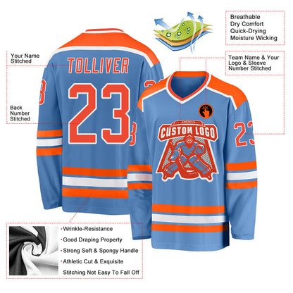 Custom Light Blue Orange-White Hockey Jersey - Sky-Custom