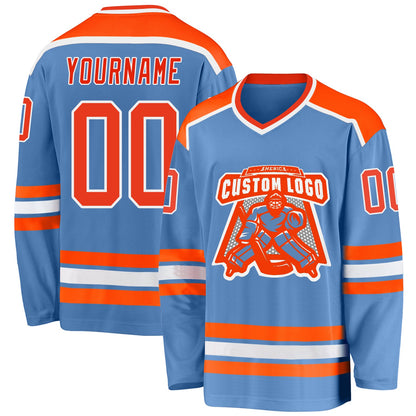 Custom Light Blue Orange-White Hockey Jersey - Sky-Custom