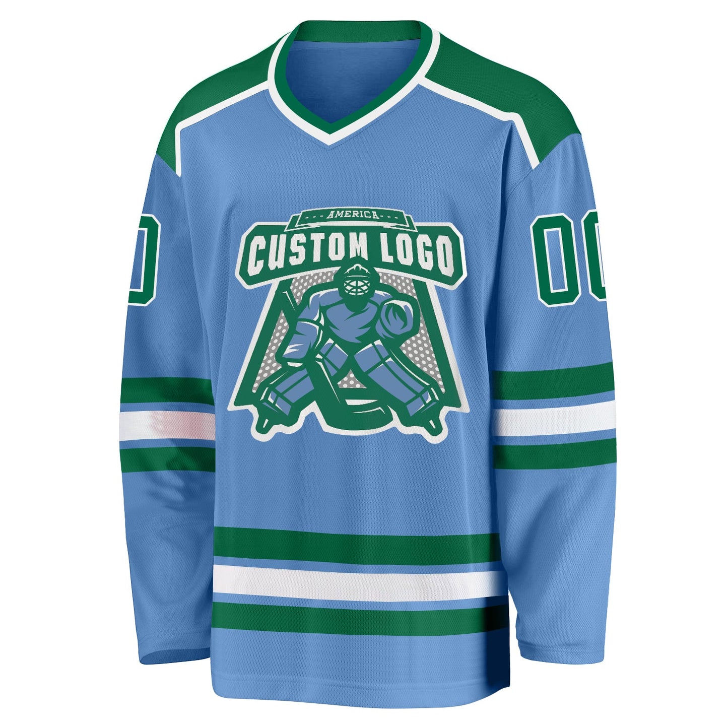 Custom Light Blue Kelly Green-White Hockey Jersey - Sky-Custom