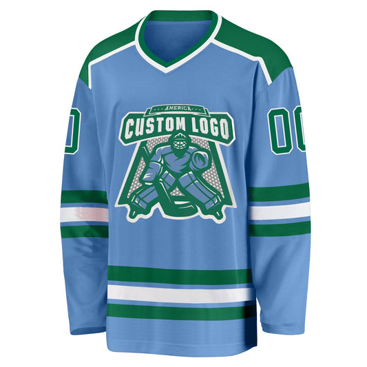 Custom Light Blue Kelly Green-White Hockey Jersey - Sky-Custom