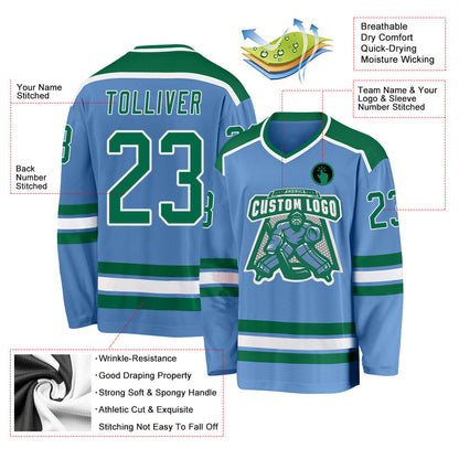 Custom Light Blue Kelly Green-White Hockey Jersey - Sky-Custom