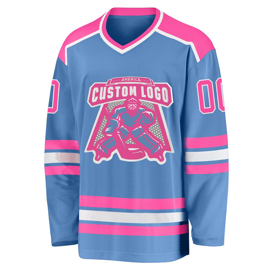 Custom Light Blue Pink-White Hockey Jersey - Sky-Custom