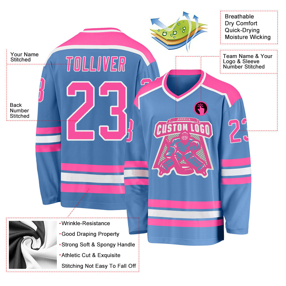 Custom Light Blue Pink-White Hockey Jersey - Sky-Custom