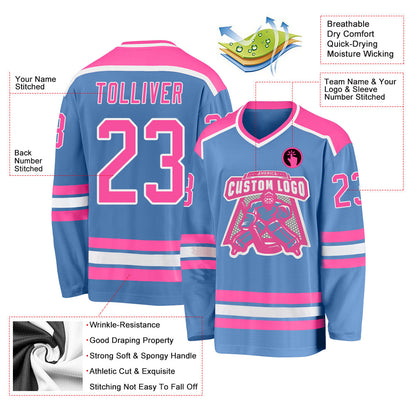 Custom Light Blue Pink-White Hockey Jersey - Sky-Custom