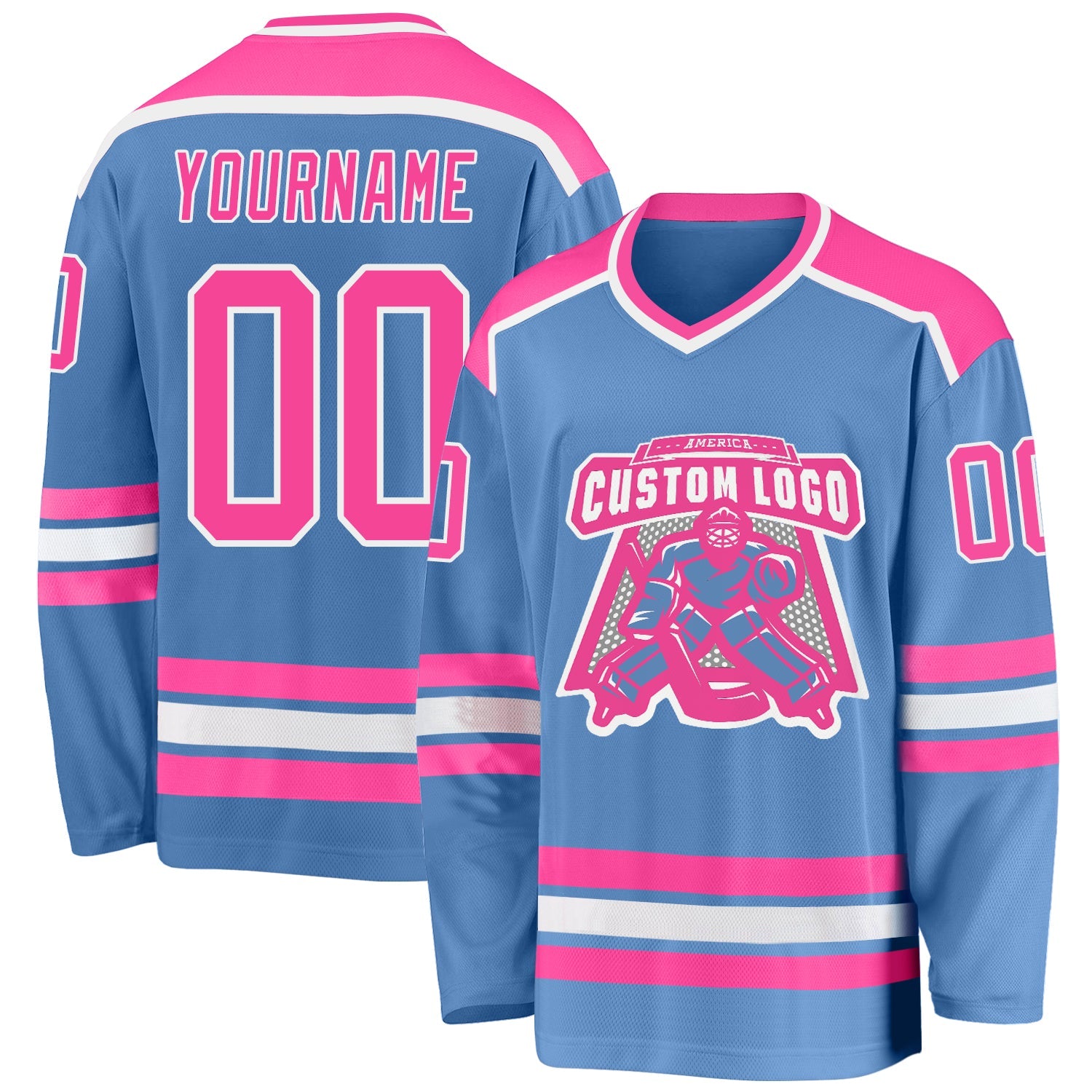 Custom Light Blue Pink-White Hockey Jersey - Sky-Custom