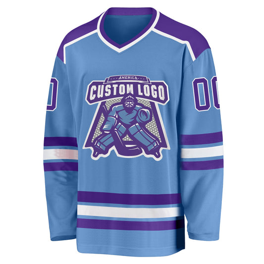 Custom Light Blue Purple-White Hockey Jersey - Sky-Custom