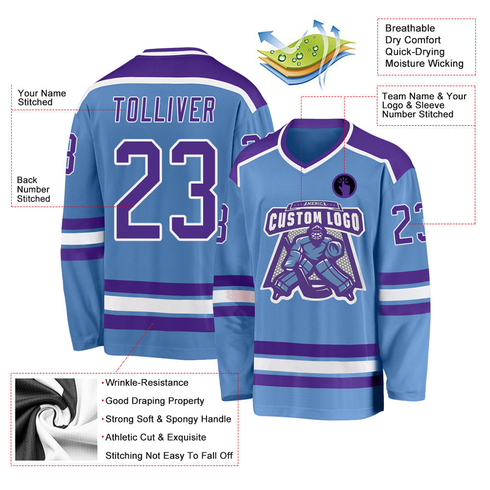 Custom Light Blue Purple-White Hockey Jersey - Sky-Custom