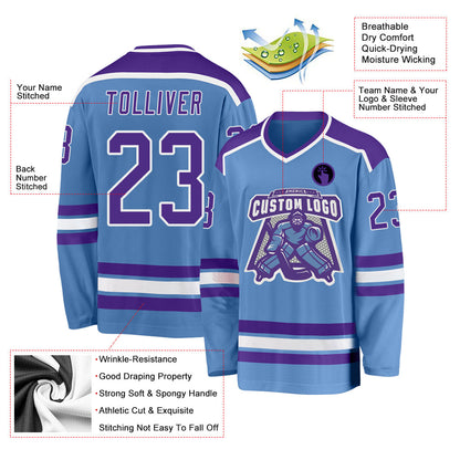 Custom Light Blue Purple-White Hockey Jersey - Sky-Custom
