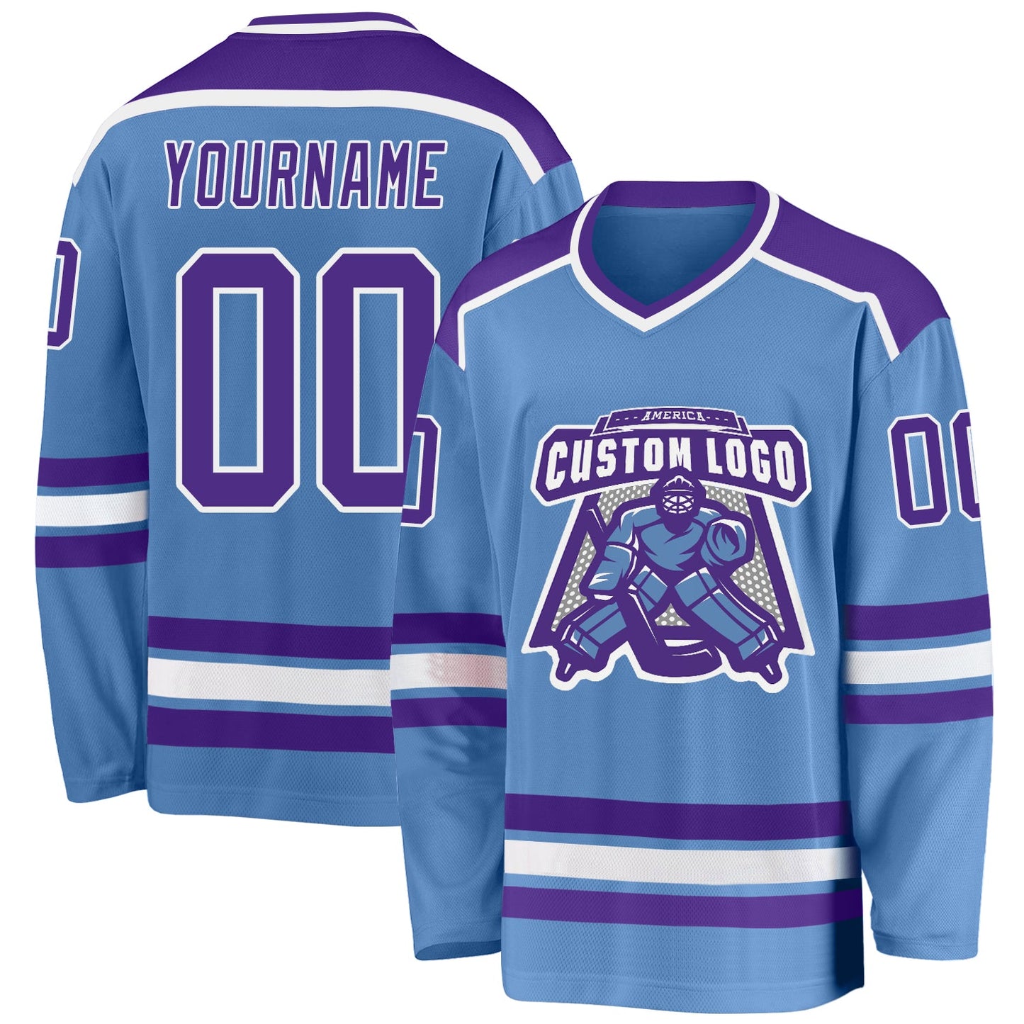 Custom Light Blue Purple-White Hockey Jersey - Sky-Custom