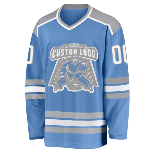 Custom Light Blue White-Gray Hockey Jersey - Sky-Custom
