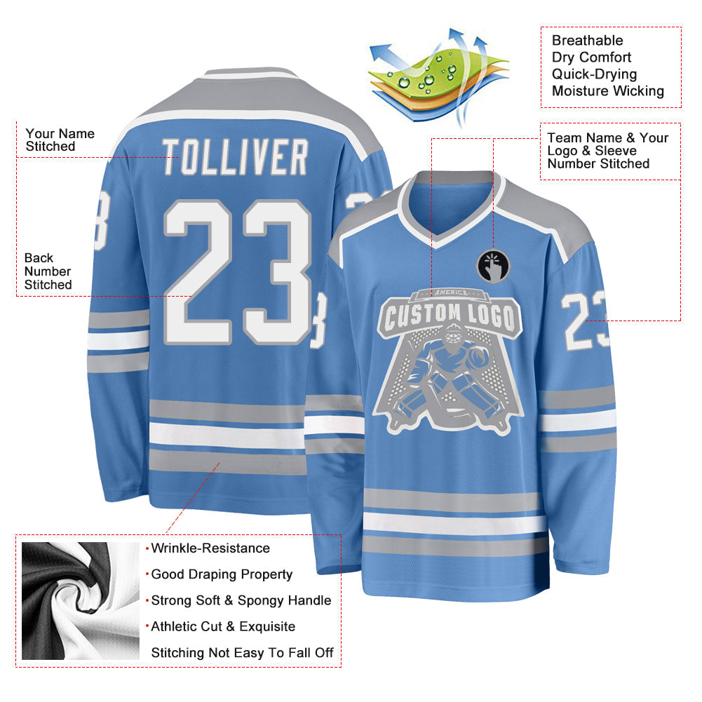 Custom Light Blue White-Gray Hockey Jersey - Sky-Custom
