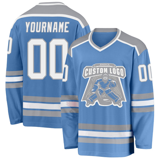 Custom Light Blue White-Gray Hockey Jersey - Sky-Custom