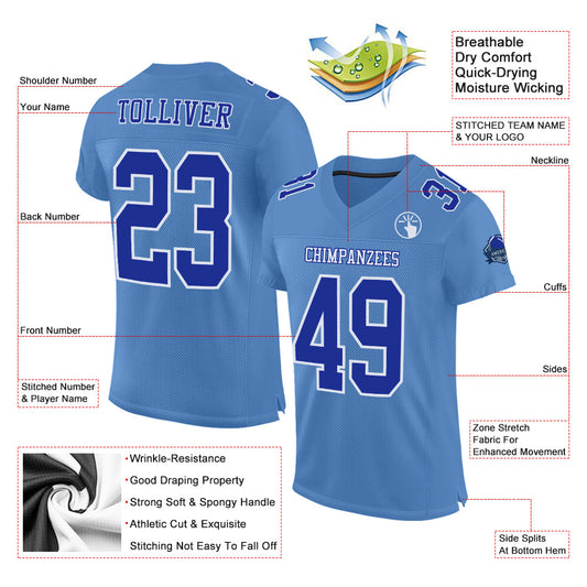 Custom Light Blue Royal-White Mesh Authentic Football Jersey - Sky-Custom