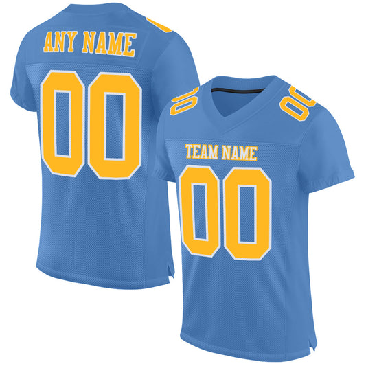 Custom Light Blue Gold-White Mesh Authentic Football Jersey - Sky-Custom