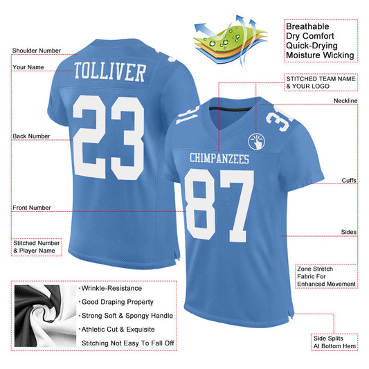 Custom Light Blue White Mesh Authentic Football Jersey - Sky-Custom