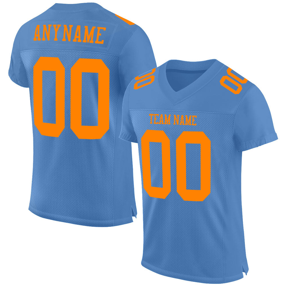 Custom Light Blue Bay Orange Mesh Authentic Football Jersey - Sky-Custom