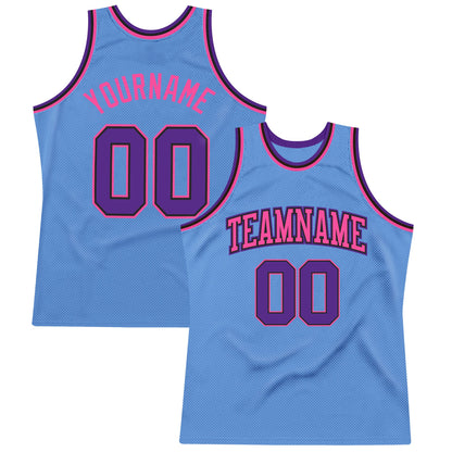 Custom Light Blue Purple Black-Pink Authentic Throwback Basketball Jersey - Sky-Custom