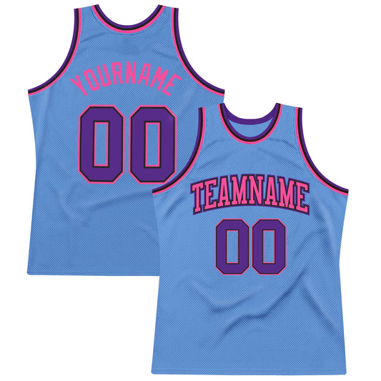 Custom Light Blue Purple Black-Pink Authentic Throwback Basketball Jersey - Sky-Custom