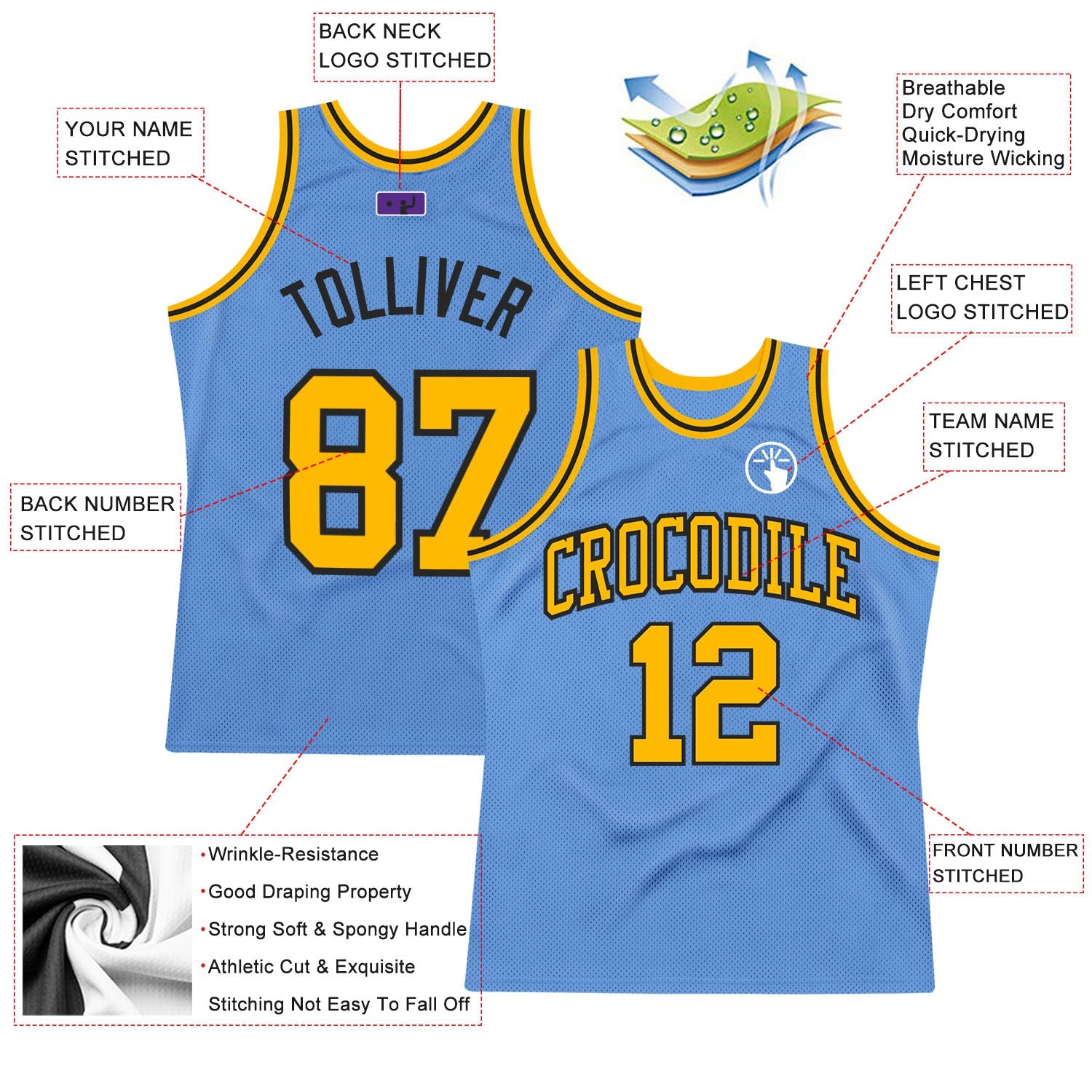 Custom Light Blue Gold-Black Authentic Throwback Basketball Jersey - Sky-Custom