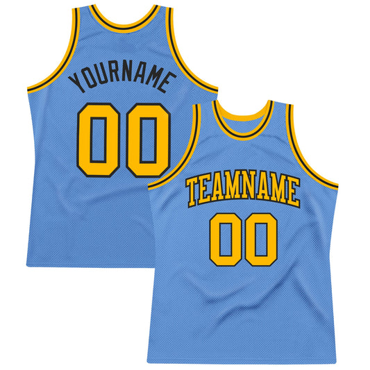 Custom Light Blue Gold-Black Authentic Throwback Basketball Jersey - Sky-Custom