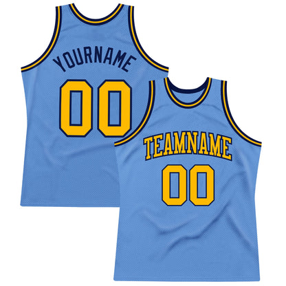 Custom Light Blue Gold-Navy Authentic Throwback Basketball Jersey - Sky-Custom
