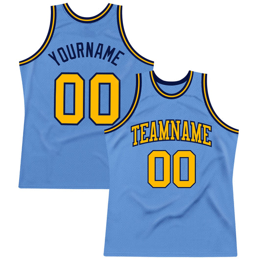 Custom Light Blue Gold-Navy Authentic Throwback Basketball Jersey - Sky-Custom