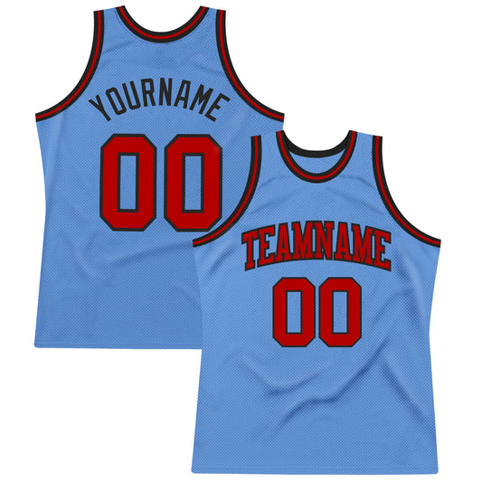 Custom Light Blue Red-Black Authentic Throwback Basketball Jersey - Sky-Custom