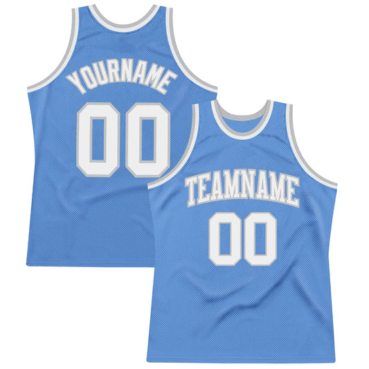 Custom Light Blue White-Gray Authentic Throwback Basketball Jersey - Sky-Custom