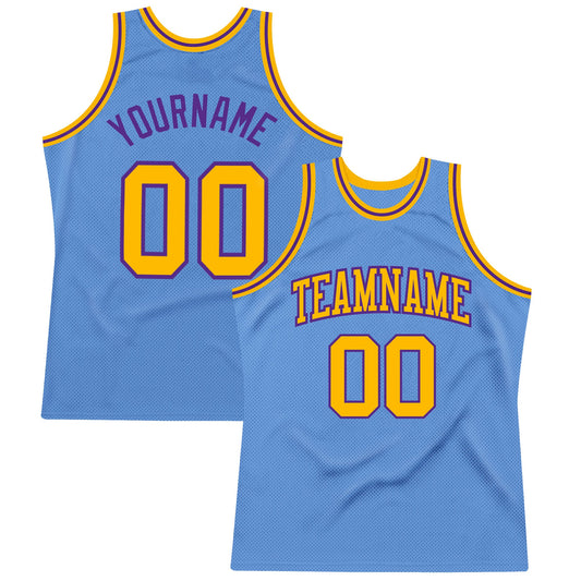 Custom Light Blue Gold-Purple Authentic Throwback Basketball Jersey - Sky-Custom