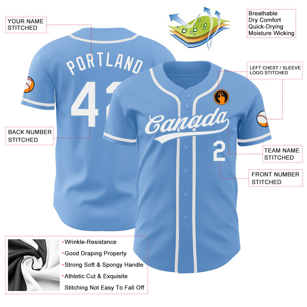 Custom Light Blue White Authentic Baseball Jersey - Sky-Custom