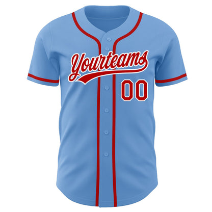 Custom Light Blue Red-White Authentic Baseball Jersey - Sky-Custom