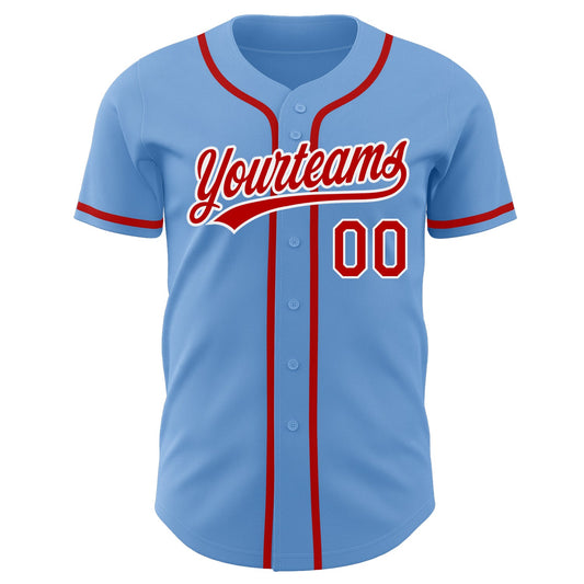 Custom Light Blue Red-White Authentic Baseball Jersey - Sky-Custom