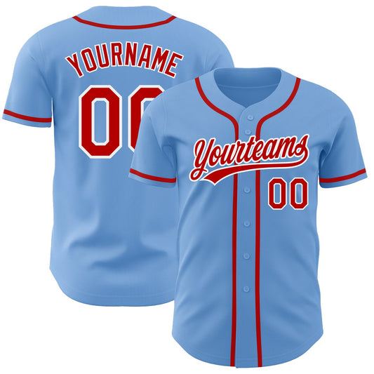 Custom Light Blue Red-White Authentic Baseball Jersey - Sky-Custom