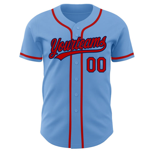 Custom Light Blue Red-Navy Authentic Baseball Jersey - Sky-Custom