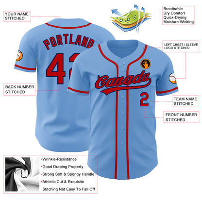 Custom Light Blue Red-Navy Authentic Baseball Jersey - Sky-Custom