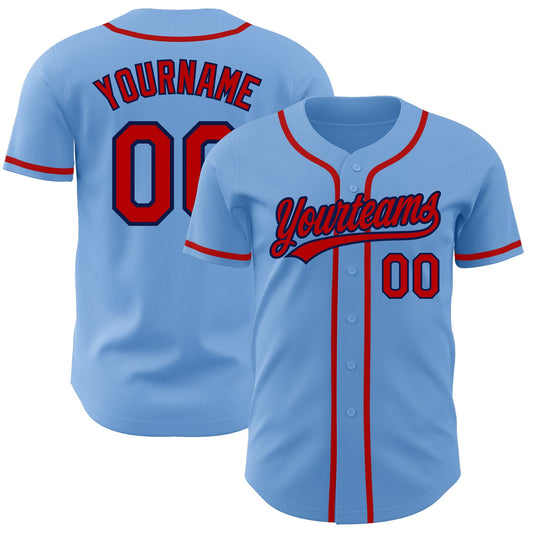 Custom Light Blue Red-Navy Authentic Baseball Jersey - Sky-Custom