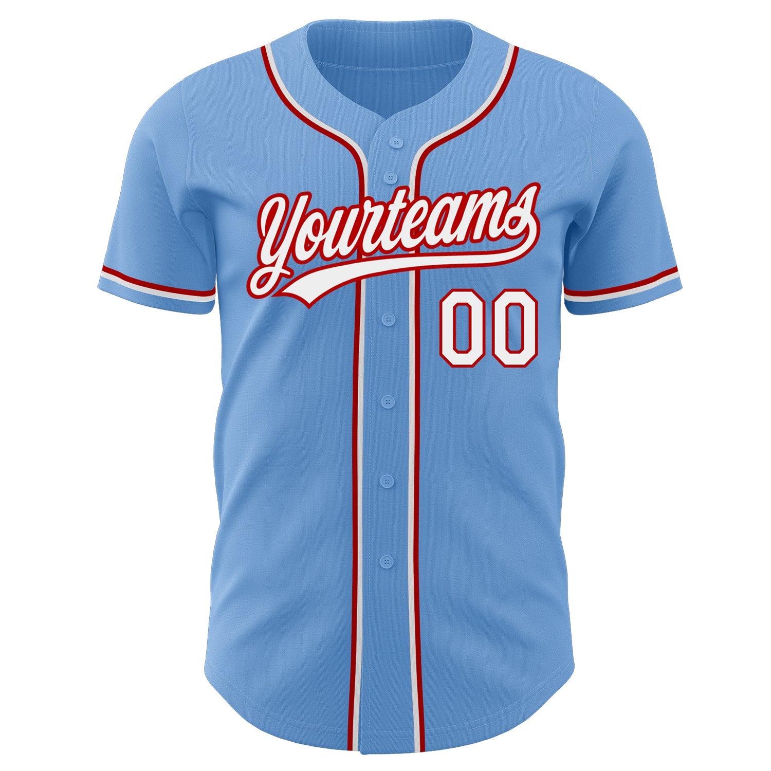 Custom Light Blue White-Red Authentic Baseball Jersey - Sky-Custom