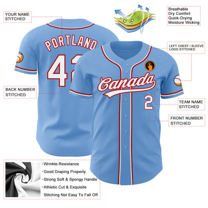 Custom Light Blue White-Red Authentic Baseball Jersey - Sky-Custom