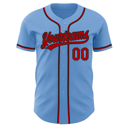 Custom Light Blue Red-Black Authentic Baseball Jersey - Sky-Custom