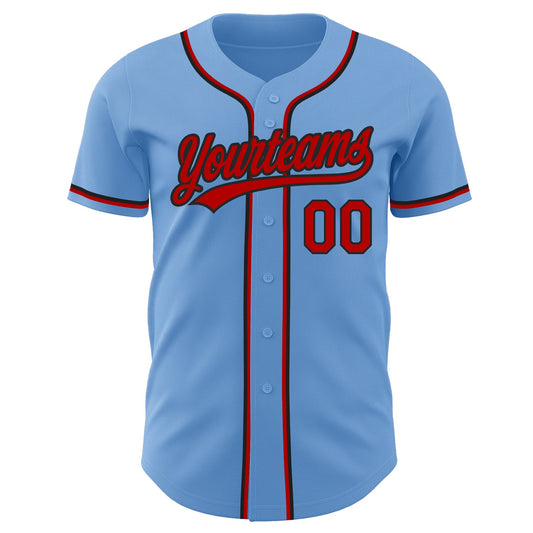 Custom Light Blue Red-Black Authentic Baseball Jersey - Sky-Custom