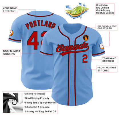 Custom Light Blue Red-Black Authentic Baseball Jersey - Sky-Custom