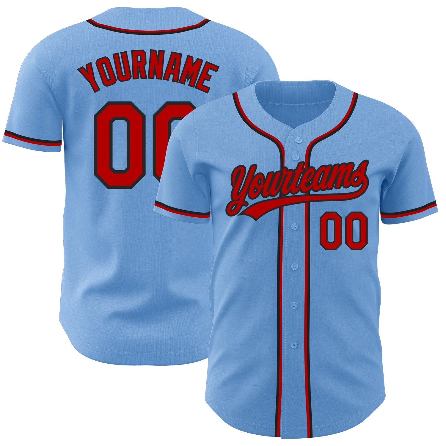 Custom Light Blue Red-Black Authentic Baseball Jersey - Sky-Custom