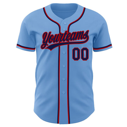Custom Light Blue Navy-Red Authentic Baseball Jersey - Sky-Custom
