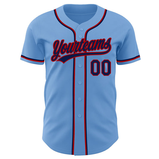Custom Light Blue Navy-Red Authentic Baseball Jersey - Sky-Custom